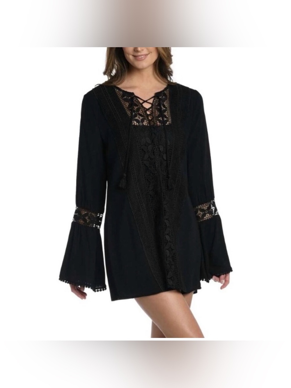 🌴 LA BLANCA Coastal Covers Lace-Up Swim Cover-Up Dress )Size M)🌴